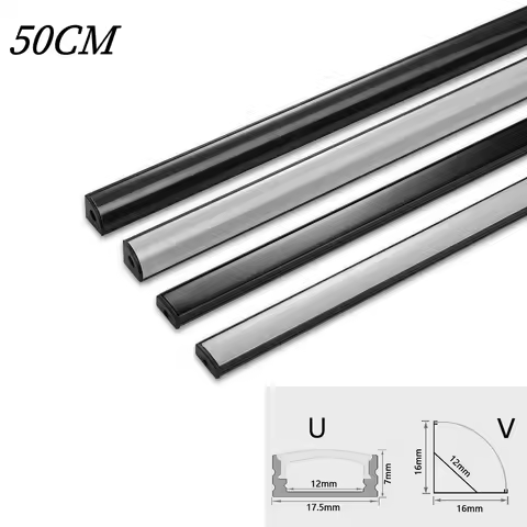 Black Cover 1-28 Pieces/Pack LED Aluminum Profile 0.5m/Piece U/V Shape Suitable For 8-12mm LED Light