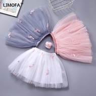 LJMOFA 3-10Y Girl Mesh Miniskirts Girls Cute Tutu Dress 2 Layers Tulle Half-length Skirt Summer Girl