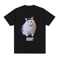 Cat Saying Huh? Funny Meme T-shirt Men Women 100% Cotton Breathable Short Sleeve Oversized T Shirts