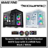 Tecware VXN Evo TG RGB fans Dual Chamber MATX Tempered Glass Case Black or White
