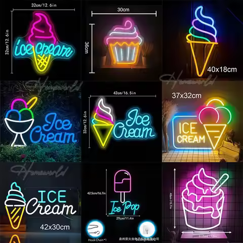 Ice Cream LED Neon Sign Drink Store Neon Light Custom Letter Decoration Lampe for Shop Store Wall Ba