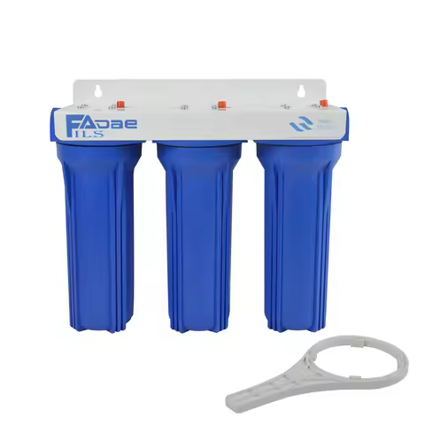3-Stage Filtration System Blue 3/4-Inch Port Water Filter Whole House With 2.5" x 10" Sediment 5um, 
