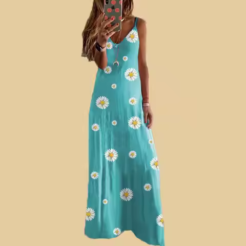 Small daisy print dress for women strappy dress strappy dress for summer Europe and the United State