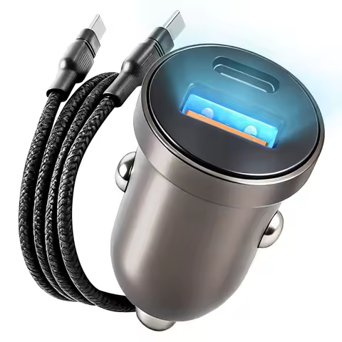 63W Car Charger with USB C Cable Included, 45W Fast Charge Dual Port Zinc Alloy Car Charger, PD & QC