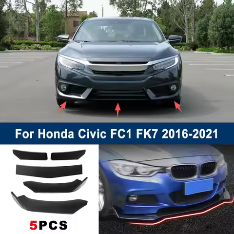 Adjustable 5Pcs Sectional Front Spoiler Lip For Honda Civic FC1 FK7 2016-2021 Front Bumper Splitter 