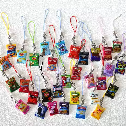 2pcs Cute Snacks Charms Phone Chain for Women Bag Pendant Jewelry Trinket Girl's Car Key Ring Key Ch