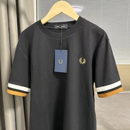 《310》Áo thun ngắn tay màu lúa mì Fred Perry Fp mới chính hãng Áo thun ngắn tay kẻ sọc thêu Áo Thun C