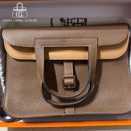 🌈Hermes🧡Halzan 25🧡栗子色內拼餅乾色銀扣🌈99新🌟有塵袋🌟有盒🧡