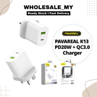 PAVAREAL K13 PD20W + QC 3.0 Fast Charging Dual Output UK Plug Travel Charger Fast Charging Adapter U