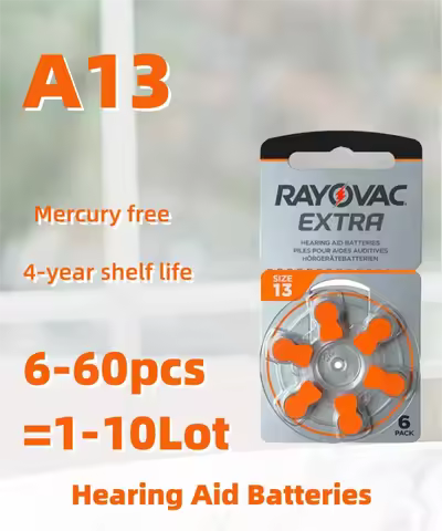 Hearing Aid A13 Battery 6-60PCS RAYOVAC EXTRA Zinc Air Batteries 1.45V.13A A13 P13 PR48 Battery For 