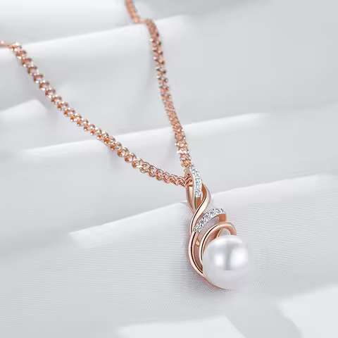 Wbmqda Elegant White Pearl Pendant And Necklace For Women 585 Rose Gold Silver Color Mix Unique Brid