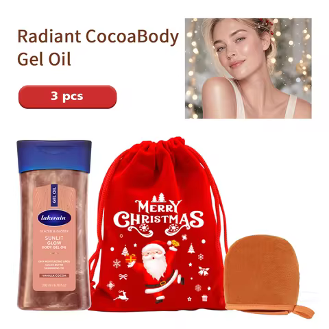 3pcs Christmas Gift Turmeric Cocoa Glow Body Gel Oil With Applicator Glove Vitamin C Vitamin B3 Mois