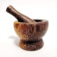 POPPIP Palm Wood Small Mortar and Pestle Set H 2.5 x Diameter 3" for Small Quantity Mixer Herbs Garlic Pepper Thai Handcraft Beautiful Mini Wooden Kitchen Tool Souvenir Gift