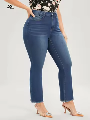 Plus Size Straight Leg Women's Jeans High Waist Ankle Length Lady Denim Jeans Capri Jeans for Women 