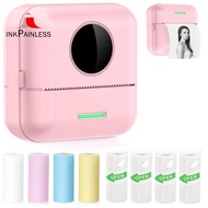 Mini Thermal Printer, Portable Inkless Sticker Maker Printer with 8 Rolls Continuous Paper, Pocket Photo Printer  Easy to Use Pink