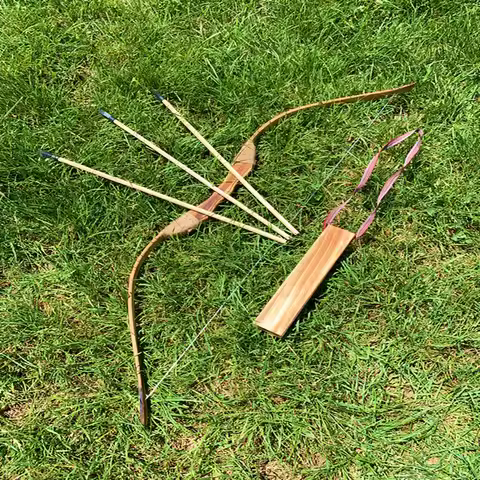Bamboo Wooden Bow 1 Set Children Bows And Arrows With 3 Safety Arrow Quiver Arm Guard Set For Outdoo