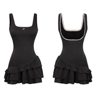 Váy cổ vuông hở lưng phối ren DKMV thiết kế 2 tà lệch ôm dáng kèm logo Cá đáng yêu Bennie Dress | K-