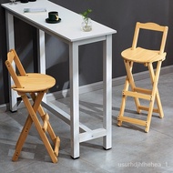 🚢Foldable Bar Stool High Stool Home Cashier Bar Restaurant Chair Living Room Backrest Solid Wood Modern Minimalist