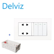 DELVIZ 3GANG/2WAY light switch + 4-hole wall socket. 10A power switch socket. with junction box.
