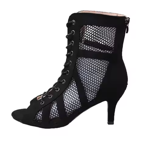 2026 New Style Women's Mesh Lace-Up Hollow-Out Boots, Jazz Dance High Heels, Peep-Toe Sandals, Heels