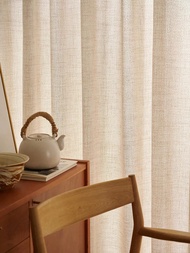 Japanese Style Linen Texture Wind Translucent and Opaque Curtains Made of Natural Wood for Bedroom a