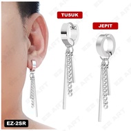1 Pcs EZ-2SR Clip-on Earrings with Tassel Pendant and Chain Stem Combination Punk Style Korean KPOP 