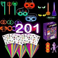 GLO-X Spooky Glow Halloween Glow Stick Party Pack – 201pcs DIY Kit with Masks, Glasses, Necklaces, B