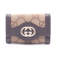 【二手】Gucci GUCCI 鑰匙包 GG 互扣帆布 6 鑰匙扣 282432 米色/深棕色ブラウン皮革 6 鑰匙扣 女士二手 B