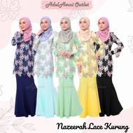 Baju Kurung Raya Lace Nazeerah Sedondon Dewasa Plus size - Black/Navy Blue/Mint/Soft Yellow/Baby Blue (Size 32-55)