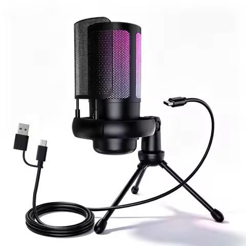 Gaming PC USB Microphone, Podcast Condenser Microphone, Mute Button, Gain Control For Live Chat, RGB