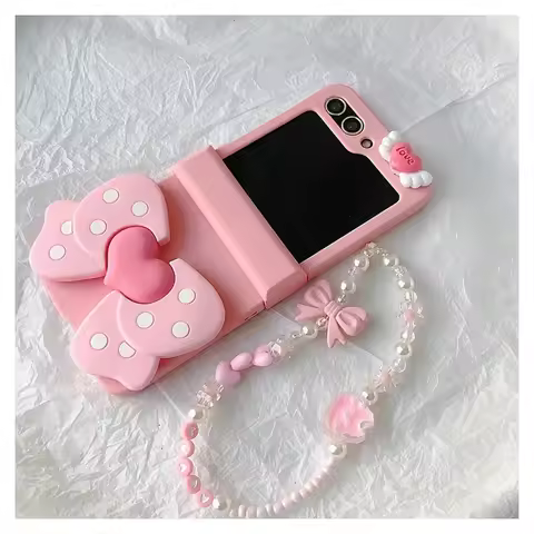 Fresh Korean Luxury Wings Love Bow Bracelet Bracelet Case for Samsung Galaxy Z Flip7 Z Flip6 Z Flip5