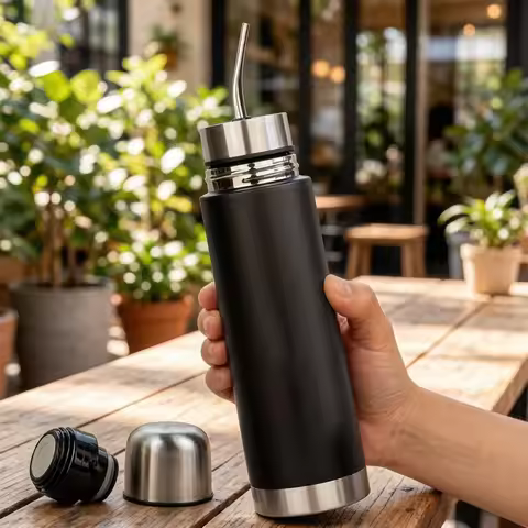 New Self-Serving Stainless Steel Mate Bottle, 2-in-1 Thermal Mate Cup with Built-in Bombilla, Yerba 
