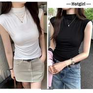 【READY STOCK AT Johor】Hotgirl⭐Korean style gentle short-sleeved T-shirt for women with half turtlene