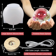Large spherical round plastic mold, Silicone sphere mold, Led wooden base supports USB