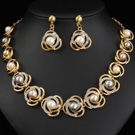 2pcs/set jewelry set pearl jewelry set for women Wedding jewelry set Pearl rhinestone necklace earri