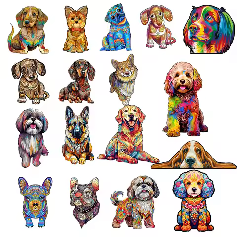 Wooden Puzzle Adult Kids Jigsaw Puzzles Puppy Dog 3D Animal Puzzles Boutique Gift Box Packaging Chil