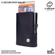 C-SECURE [พร้อมส่ง] กระเป๋าใส่บัตร กระเป๋าสตางค์ RFID หนังฟอกฝาด Veg Tanned wallet สีดำ Black