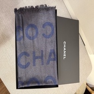 Chanel灰藍超柔軟羊絨圍巾 可雙面用