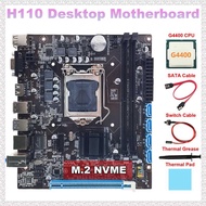 (IKHJ) H110 Desktop Motherboard+G4400 CPU+SATA Cable+Switch Cable+Thermal Grease+Thermal Pad LGA1151 DDR4 for 6/7/8Th CPU