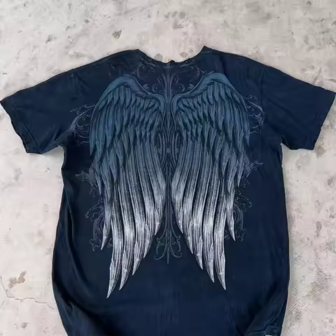 90s Affliction Dark Angel Wings T-shirt Woman Street American Dark Fashion Street Style With Antique