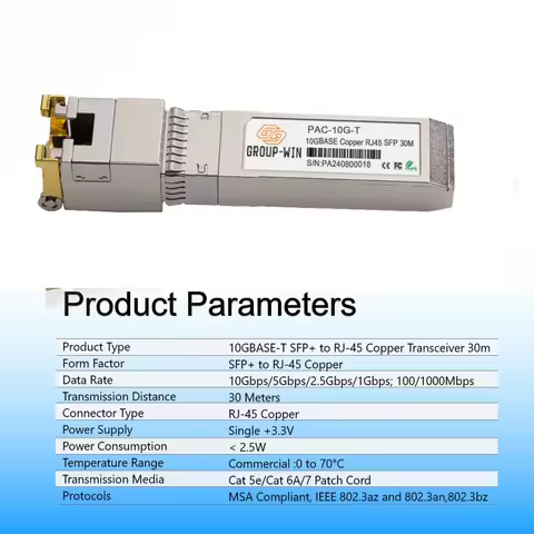 10Gb Copper SFP+ to RJ45 Module 10GBase-T RJ45 Connector 30m Compatible with Ubiquiti/TP-Link/Zyxel/