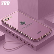 YBD เคสโทรศัพท์เคลือบขอบตรงสำหรับ Apple,เคสรูปแบบใบเมเปิ้ลพร้อมสายคล้องฟรีสำหรับ Apple iPhone 8 Plus 7 Plus 6 6S Plus SE 2020