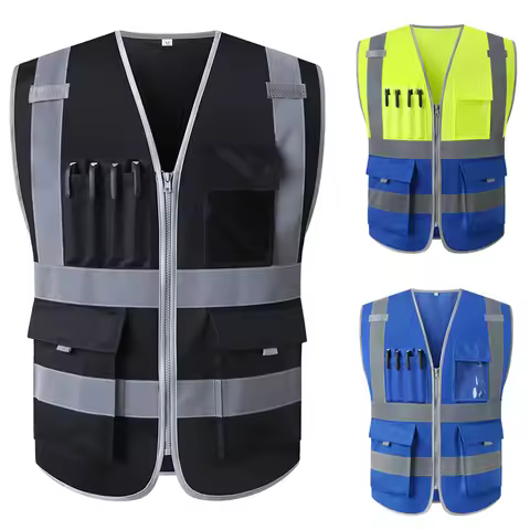 Hi Vis Work Vest construction building vest Workwear clothing work vest multi pocket black vest