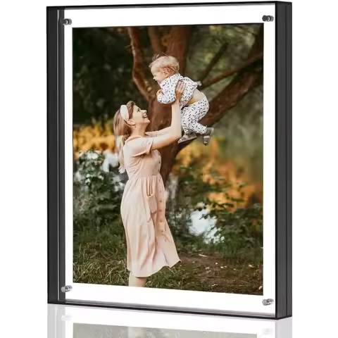Acrylic Floating Picture Frame for 8.5x11, 8x10, 8x8, 6x8 Photos - Horizontal & Vertical Display