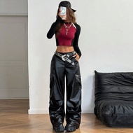 Women's Rapper Basic Athleisure Leather Black Cargo Pants