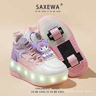 【Original quality】girls' double-wheeled Heelys, children's Kuromi cotton shoes, luminous knob skates