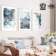 Frame Gambar Design Marble Biru – Deko Dinding Rumah & Pejabat Gaya Minimalist - Hiasan Deko Dinding
