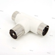 T Type 2 Way TV Splitter Aerial Coaxial Cable TV Male Plug to 2x Female Jack Antenna Connectors Adapters White YB3SG
