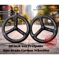 20 inch 451 TriSpoke Disc Brake Carbon WheelSet Wheelset karbon basikal 三刀碟刹碳纤维轮组