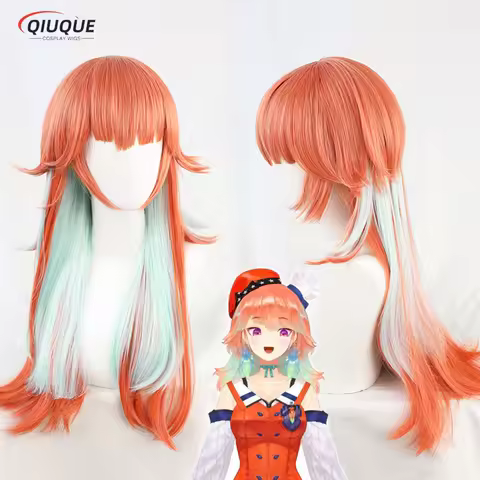 High Quality VTuber Takanashi Kiara Wig Hololive EN Cosplay Kusotori Girls Orange Mixed Mint Green L